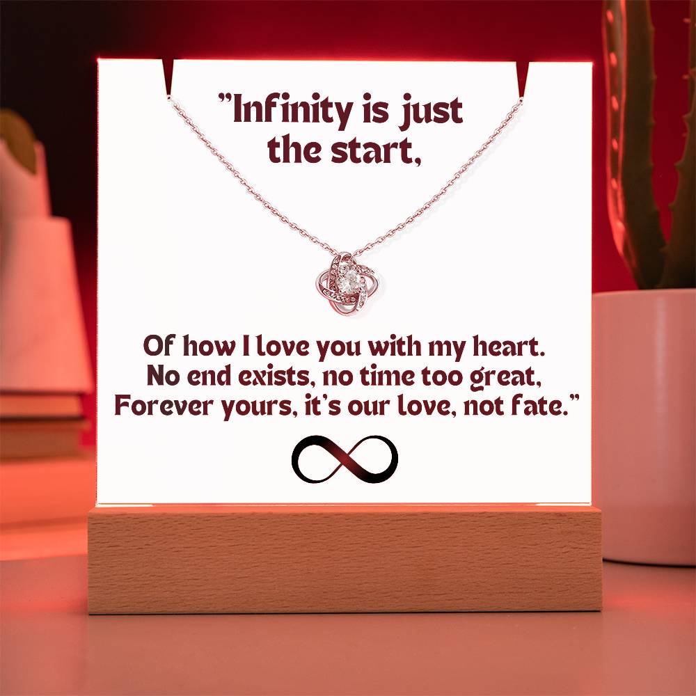 Color LED Acrylic Infinity Card White Background Black Text and  KNOT Necklace  For my Wife/ Girlfriend & Husband/ Boyfriend Infinite love Keepsake 1