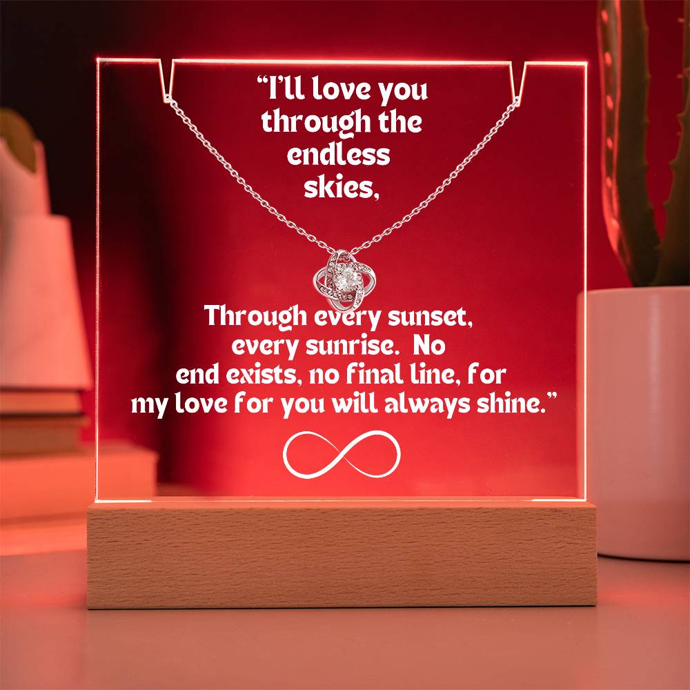 Color LED Acrylic Infinity Card WHITE Writing and  HEART Necklace  For my Wife/ Girlfriend & Husband/ Boyfriend Infinite love Keepsake  1