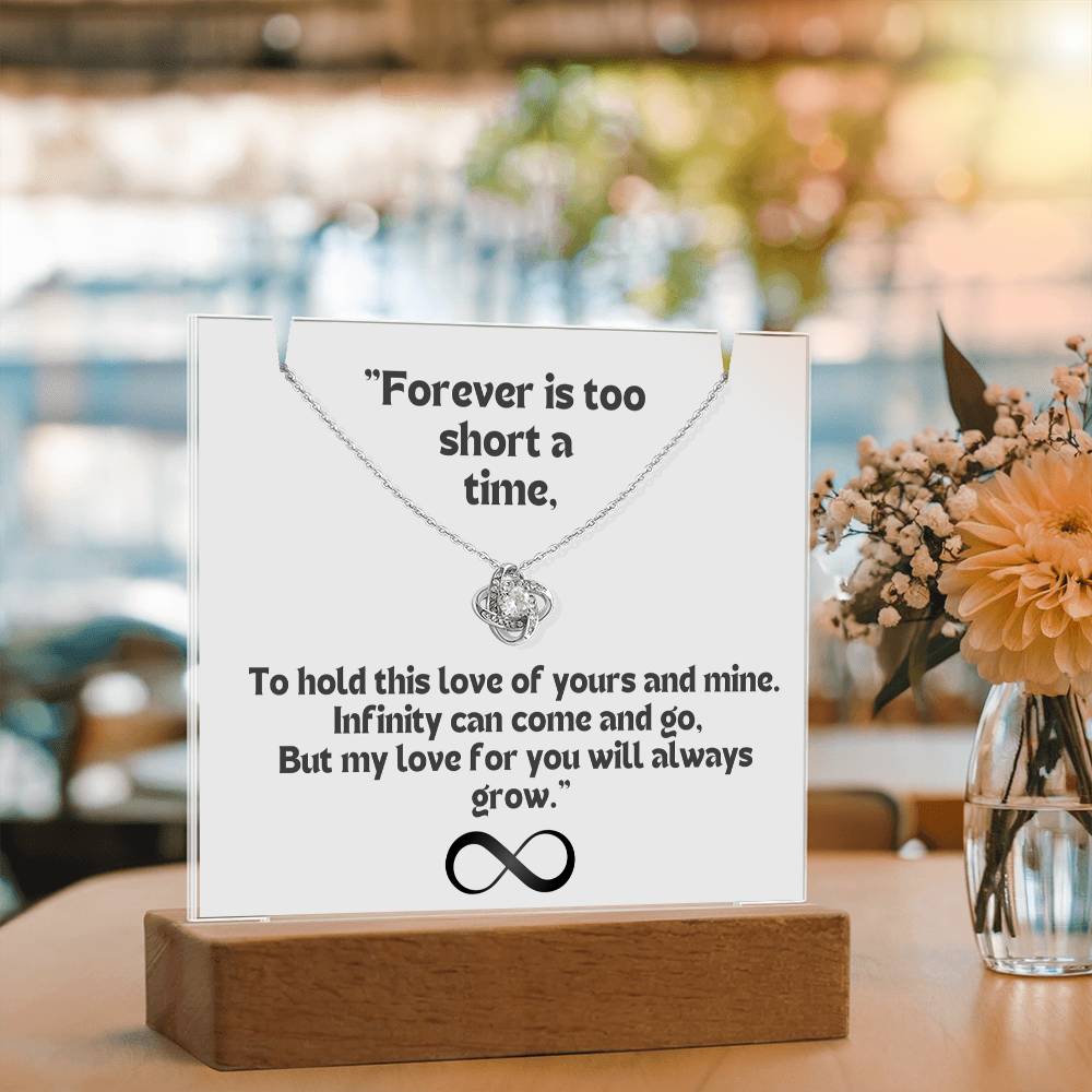 Color LED Acrylic Infinity Card White Background Black Text and  Infinity KNOT Necklace  For my Wife/ Girlfriend & Husband/ Boyfriend Infinite love Keepsake 3