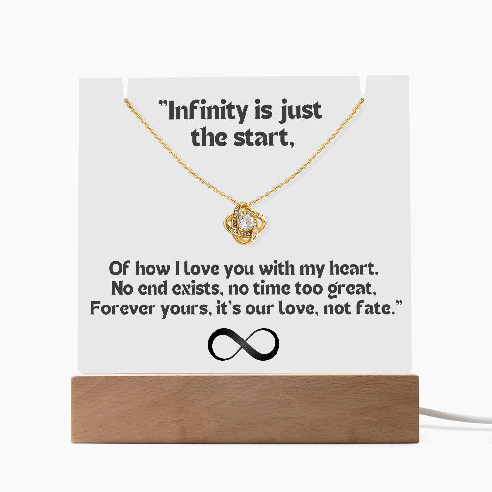 Color LED Acrylic Infinity Card White Background Black Text and  KNOT Necklace  For my Wife/ Girlfriend & Husband/ Boyfriend Infinite love Keepsake 1