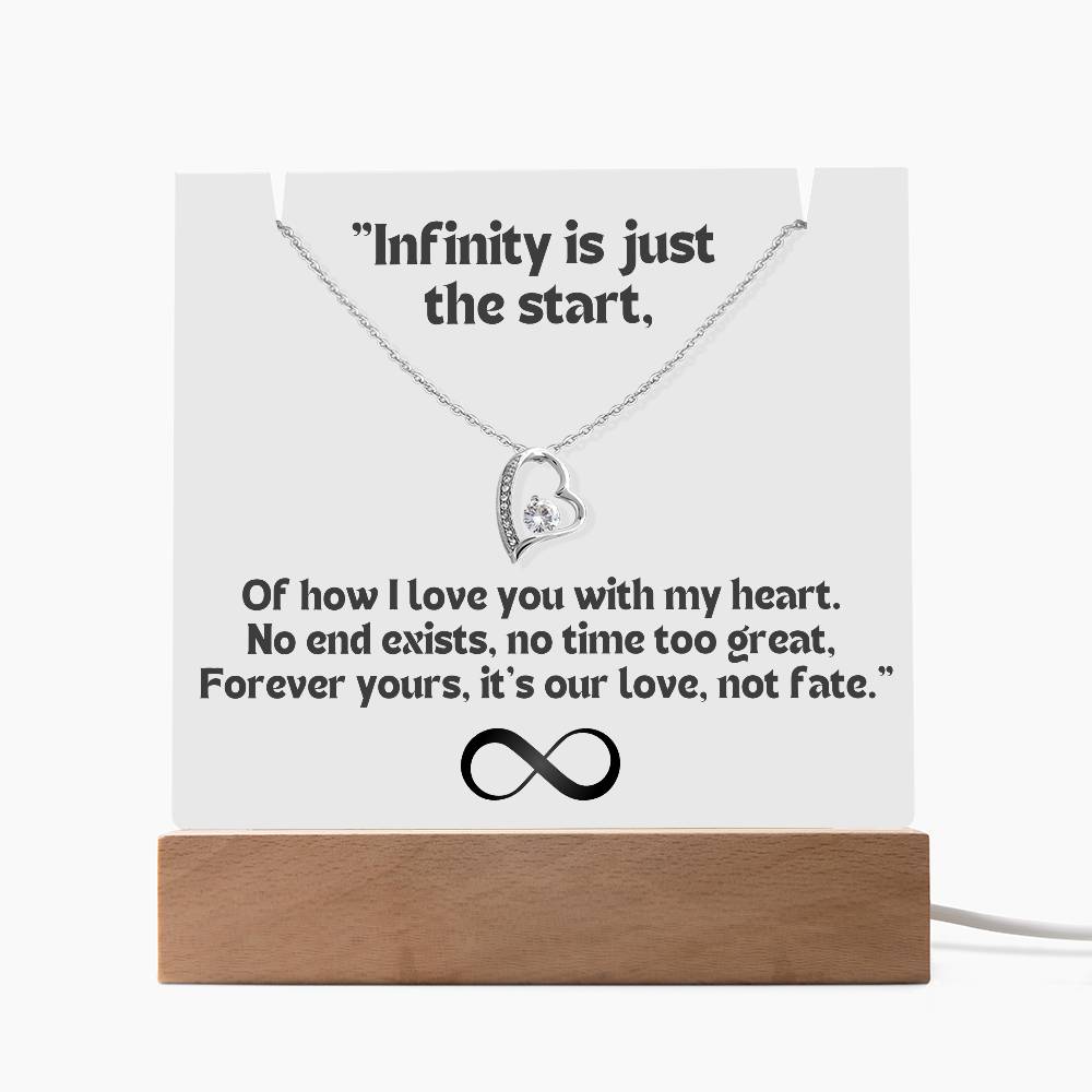 Color LED Acrylic Infinity Card WHITE Background and  HEART Necklace  For my Wife/ Girlfriend & Husband/ Boyfriend Infinite love Keepsake  1