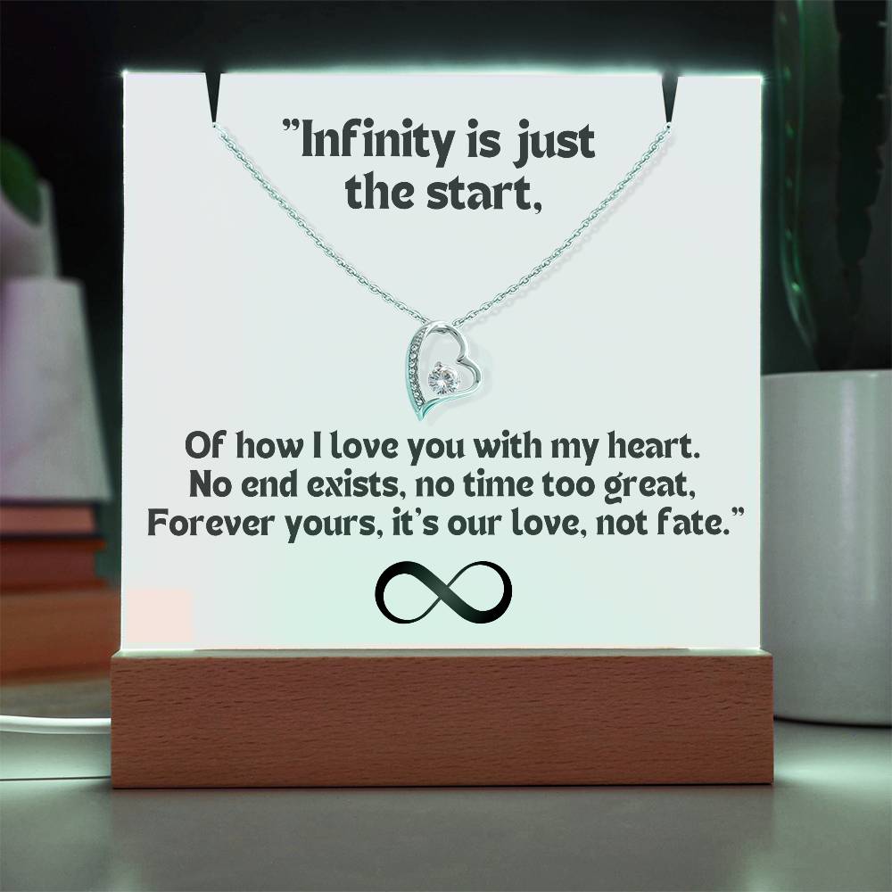 Color LED Acrylic Infinity Card WHITE Background and  HEART Necklace  For my Wife/ Girlfriend & Husband/ Boyfriend Infinite love Keepsake  1