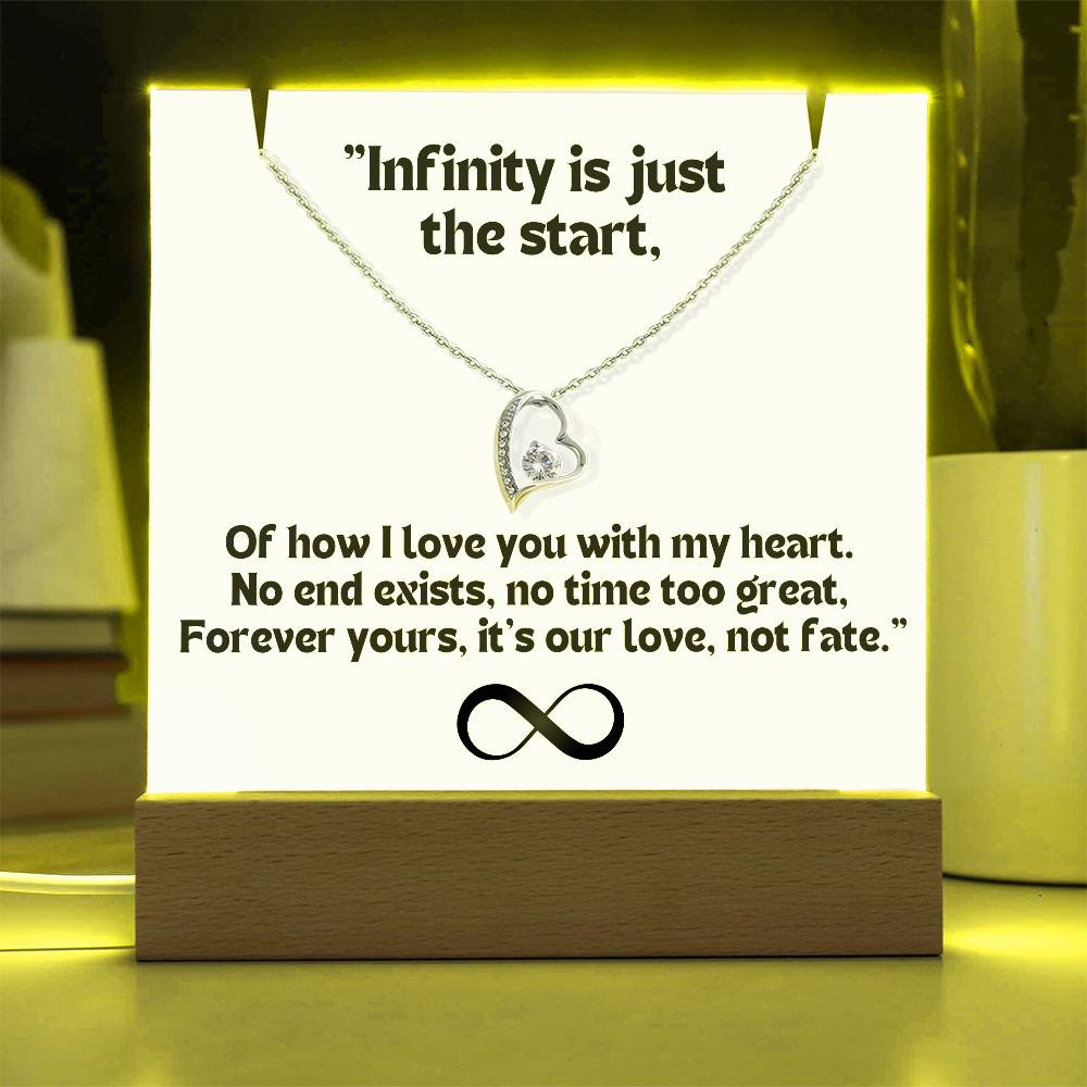 Color LED Acrylic Infinity Card WHITE Background and  HEART Necklace  For my Wife/ Girlfriend & Husband/ Boyfriend Infinite love Keepsake  1