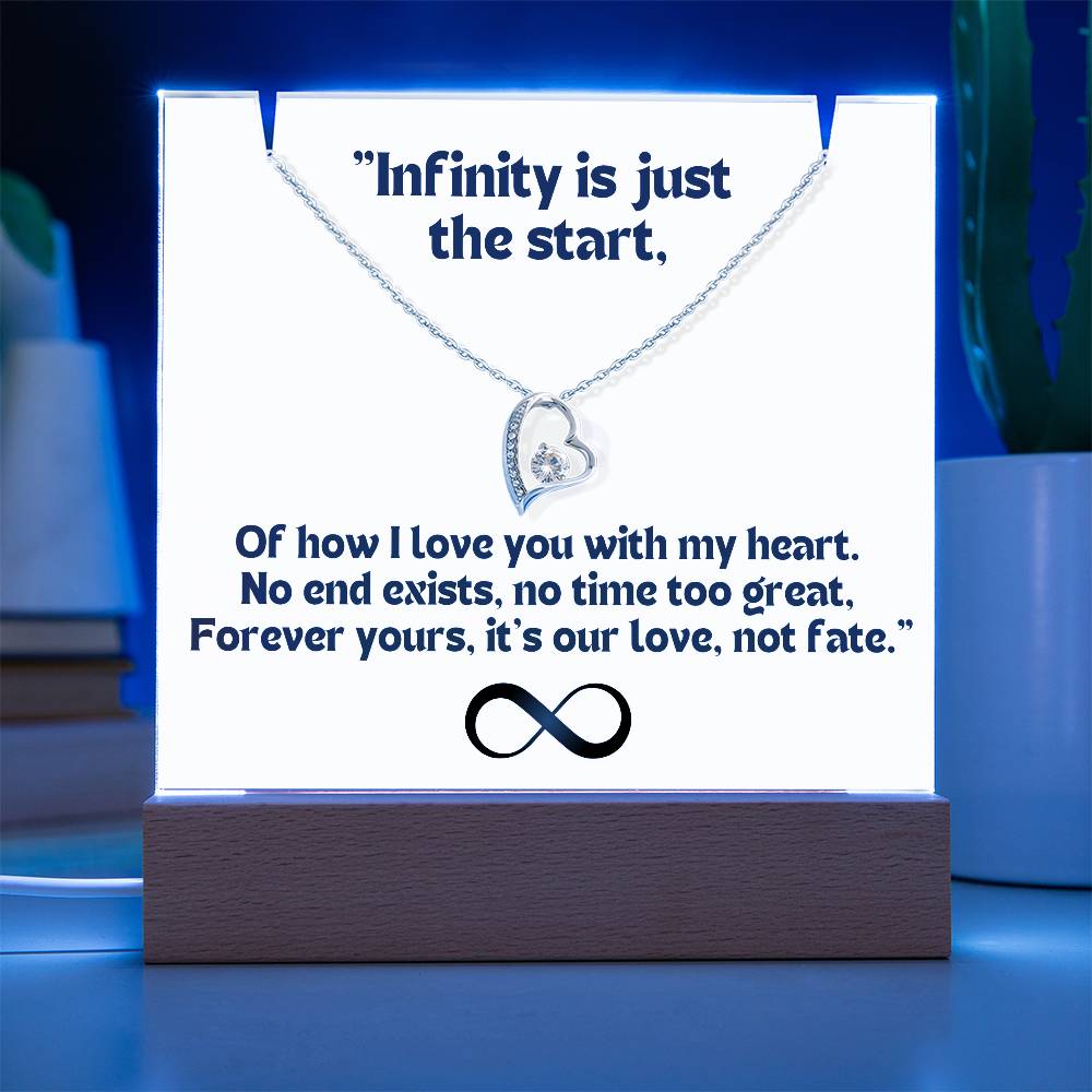 Color LED Acrylic Infinity Card WHITE Background and  HEART Necklace  For my Wife/ Girlfriend & Husband/ Boyfriend Infinite love Keepsake  1