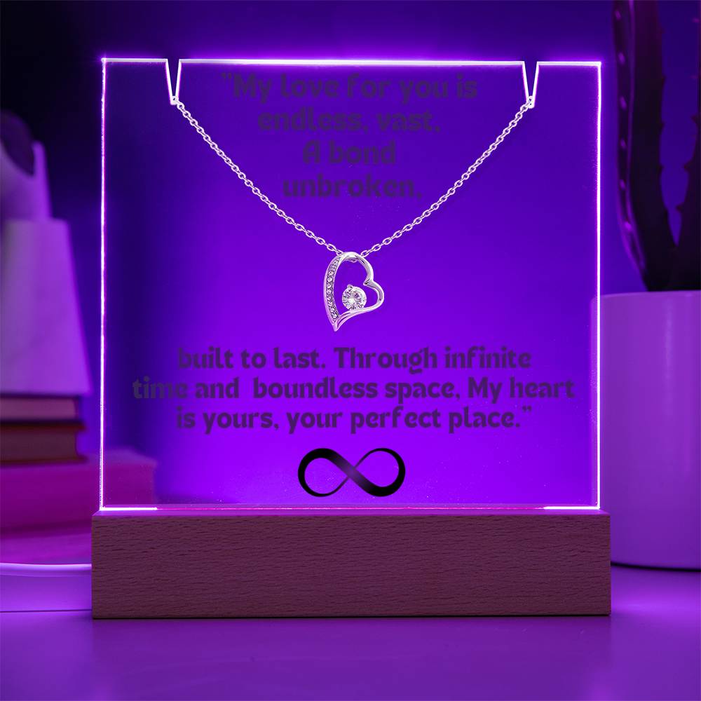 Color LED Acrylic Infinity Card Black Text and  HEART Necklace  For my Wife/ Girlfriend & Husband/ Boyfriend Infinite love Keepsake  3