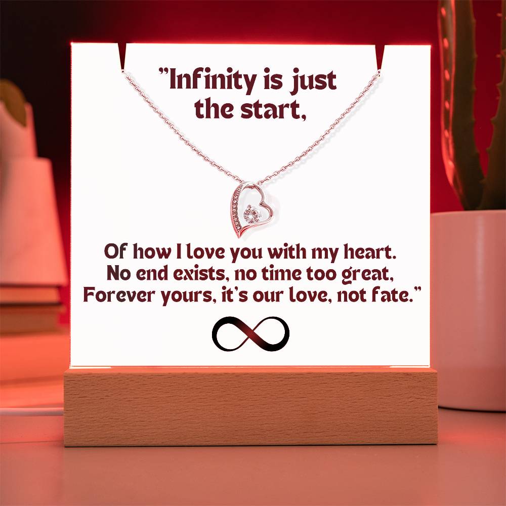 Color LED Acrylic Infinity Card WHITE Background and  HEART Necklace  For my Wife/ Girlfriend & Husband/ Boyfriend Infinite love Keepsake  1