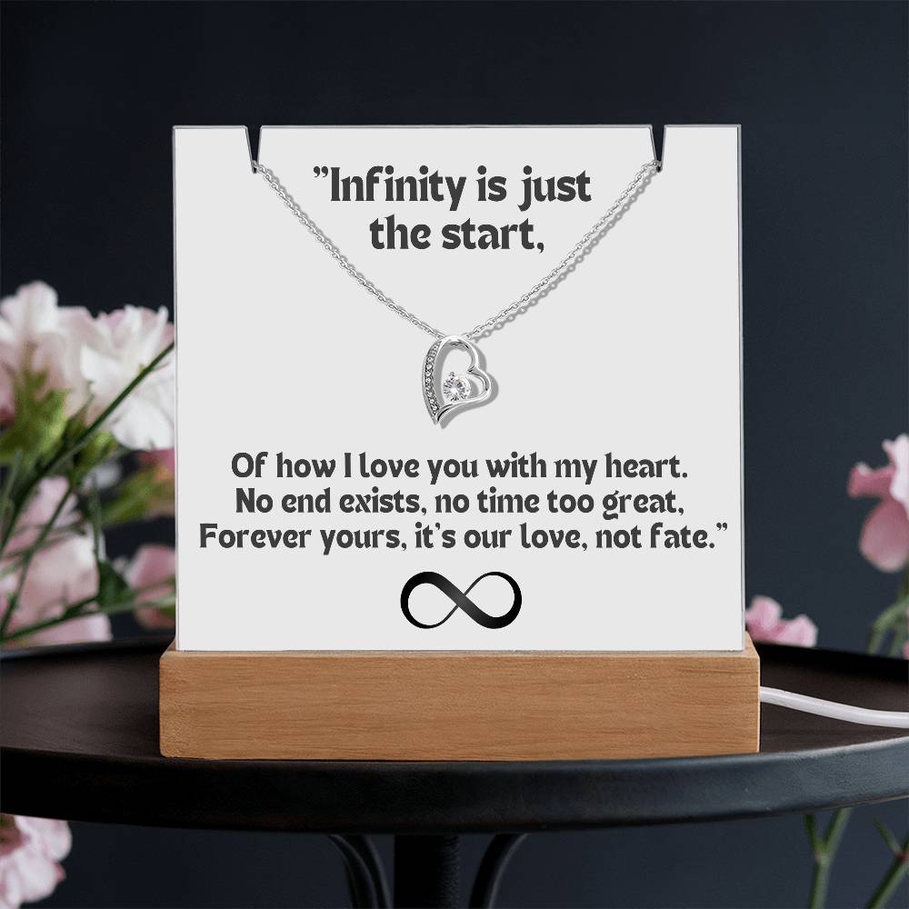 Color LED Acrylic Infinity Card WHITE Background and  HEART Necklace  For my Wife/ Girlfriend & Husband/ Boyfriend Infinite love Keepsake  1