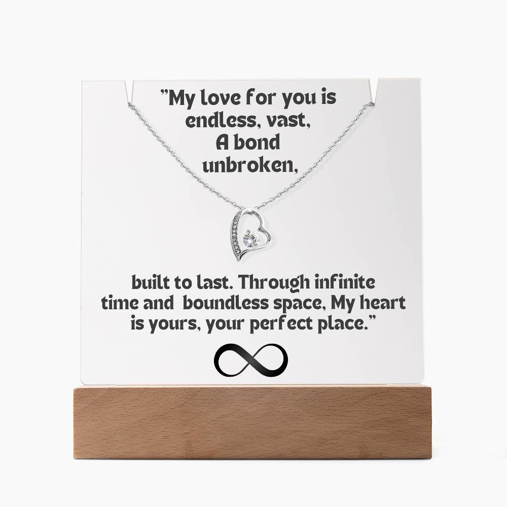 Color LED Acrylic Infinity Card Black Text and  HEART Necklace  For my Wife/ Girlfriend & Husband/ Boyfriend Infinite love Keepsake  3