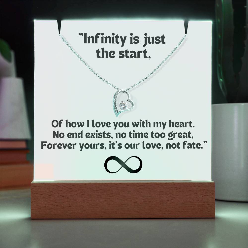 Color LED Acrylic Infinity Card WHITE Background and  HEART Necklace  For my Wife/ Girlfriend & Husband/ Boyfriend Infinite love Keepsake  1