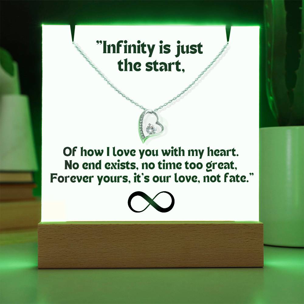 Color LED Acrylic Infinity Card WHITE Background and  HEART Necklace  For my Wife/ Girlfriend & Husband/ Boyfriend Infinite love Keepsake  1