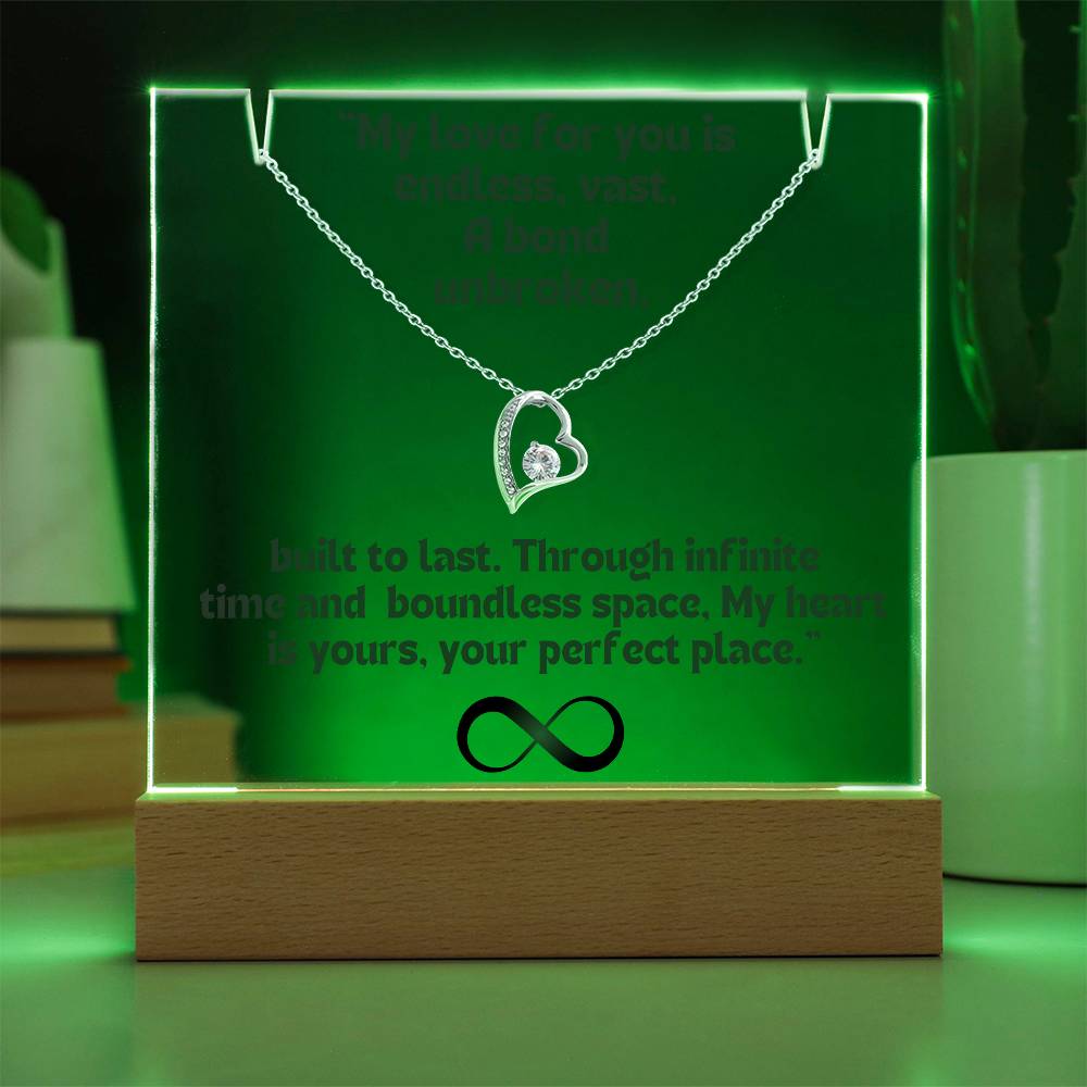 Color LED Acrylic Infinity Card Black Text and  HEART Necklace  For my Wife/ Girlfriend & Husband/ Boyfriend Infinite love Keepsake  3