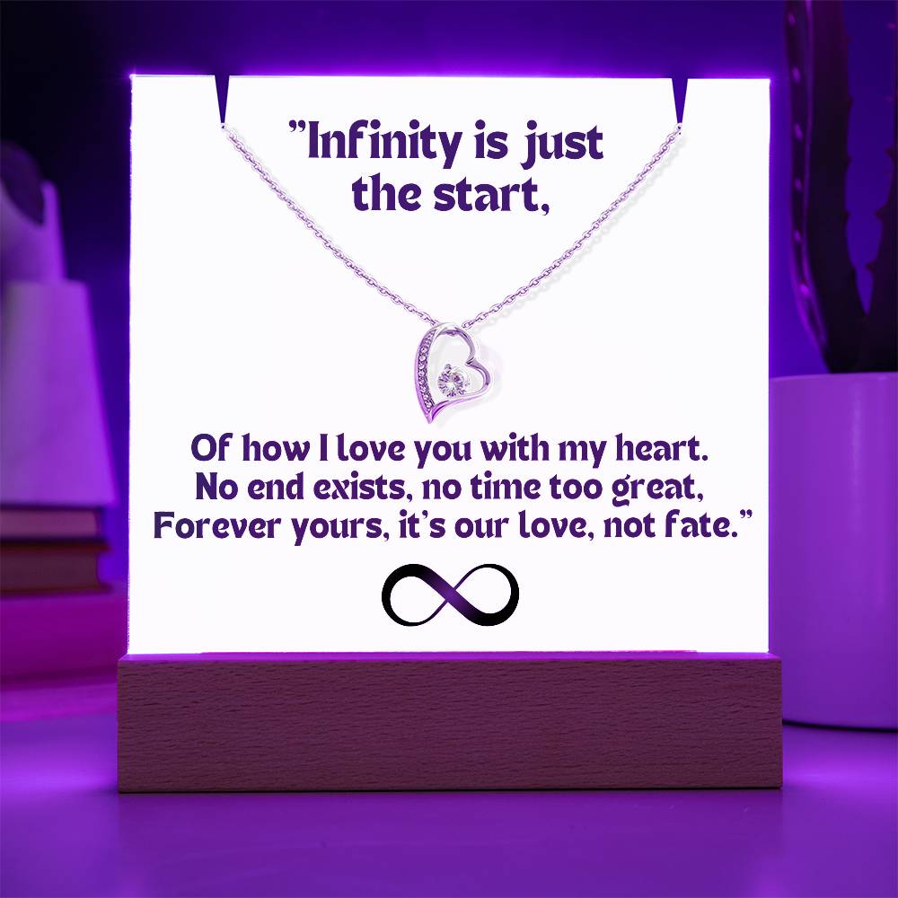 Color LED Acrylic Infinity Card WHITE Background and  HEART Necklace  For my Wife/ Girlfriend & Husband/ Boyfriend Infinite love Keepsake  1