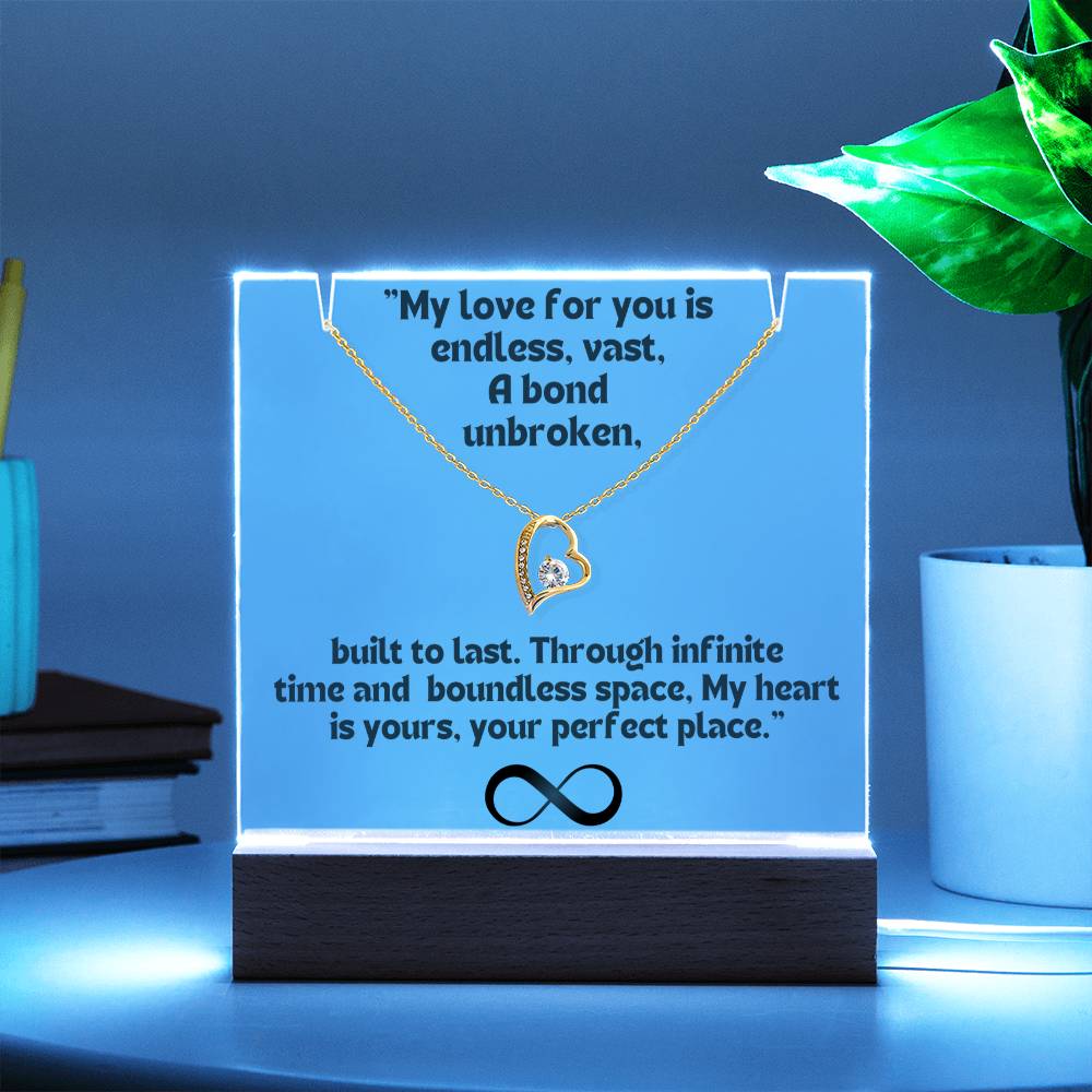 Color LED Acrylic Infinity Card Black Text and  HEART Necklace  For my Wife/ Girlfriend & Husband/ Boyfriend Infinite love Keepsake  3