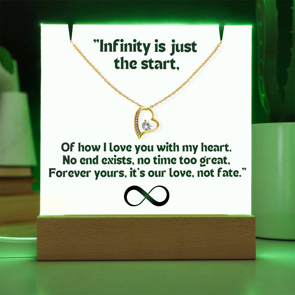 Color LED Acrylic Infinity Card WHITE Background and  HEART Necklace  For my Wife/ Girlfriend & Husband/ Boyfriend Infinite love Keepsake  1