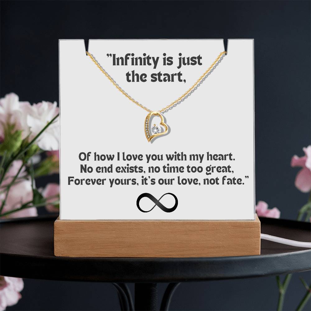 Color LED Acrylic Infinity Card WHITE Background and  HEART Necklace  For my Wife/ Girlfriend & Husband/ Boyfriend Infinite love Keepsake  1