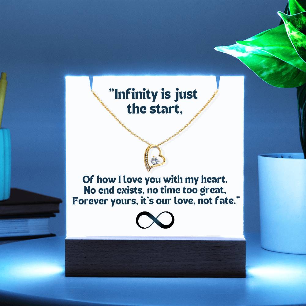 Color LED Acrylic Infinity Card WHITE Background and  HEART Necklace  For my Wife/ Girlfriend & Husband/ Boyfriend Infinite love Keepsake  1